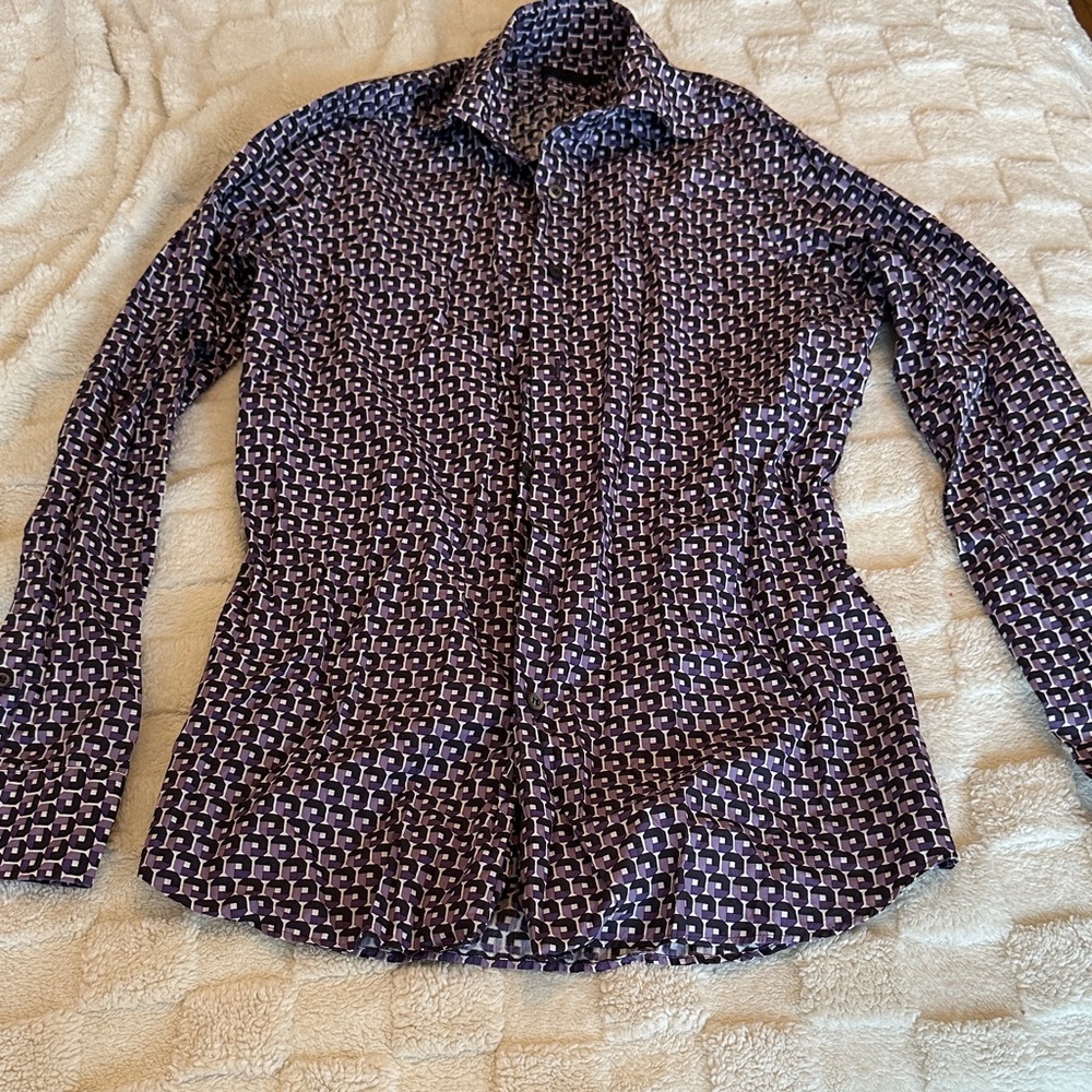 K—Prada Men's Geometric Pattern Shirt -